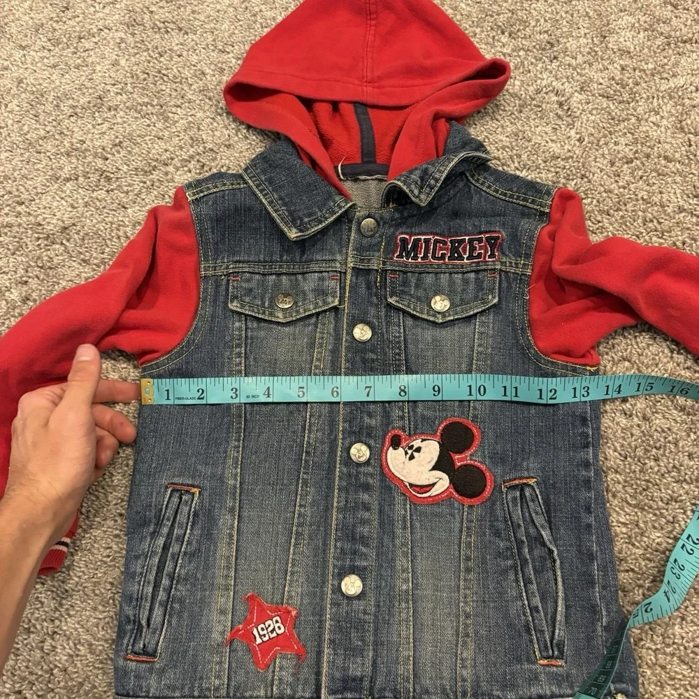 VTG Disney Mickey Mouse Layered-Look Denim Jacket Hoodie Sweatshirt Size 4 / 5